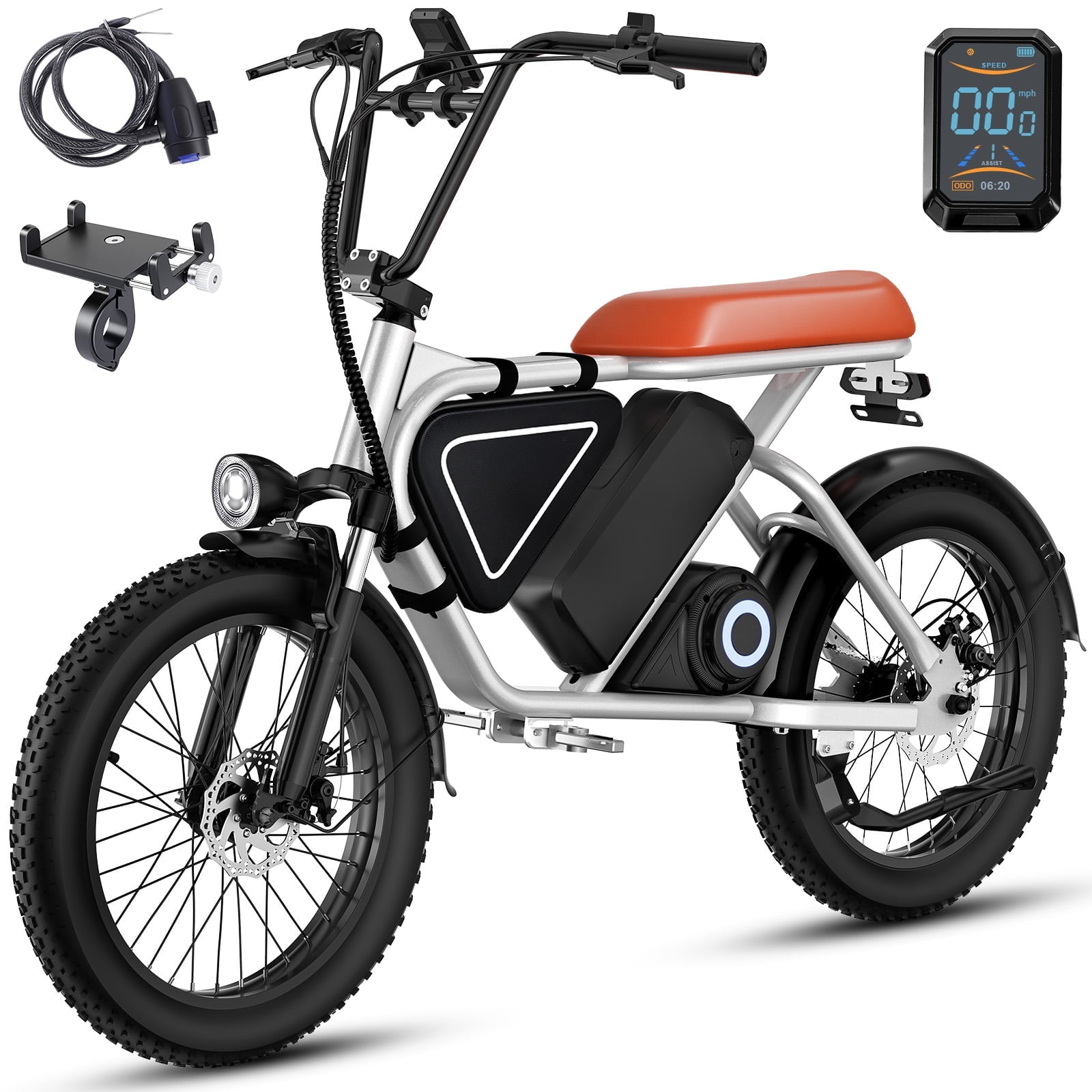 20 in Adult Electric Bicycle, 1000W Brushless Mid-Drive Motor, 48V 15.6Ah, Range Up To 50-60 Miles, Dual Disc Brakes, Ip54 Waterproof, 264 Lbs Load Capacity.White