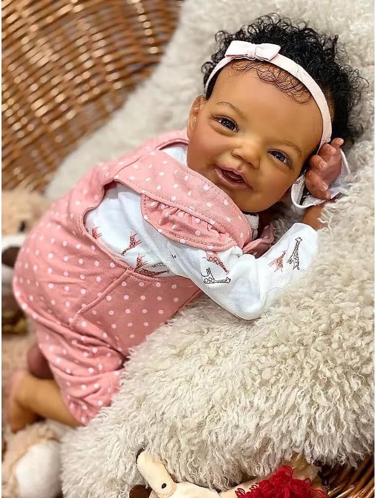 20" African American Silicone Reborn Baby Doll Black Newborn Girl - Washable Silicone Reborn Babies Biracial Skin, Mix Race Realistic Infant Gift for Kids