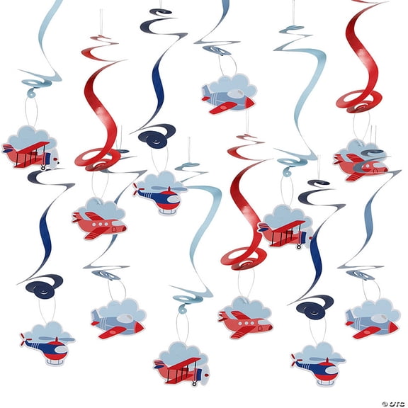 20" Airplane Party Cardstock Hanging Swirl Decorations - 12 Pieces
