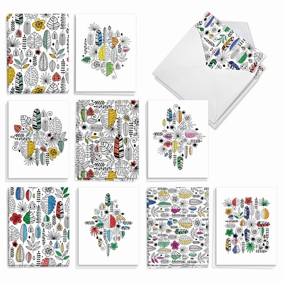 20 All Occasion Blank Cards Assorted (10 Designs, 2 Each) - Tropical Breeze Botanicals All Occasion (4" x 5.12") AM7174OCB-B2x10