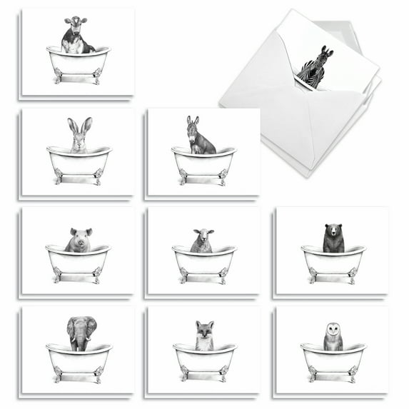20 All Occasion Blank Note Cards Pack (10 Designs, 2 Each) - Clawfoot Critters All Occasions (4" x 5.12") AM9554OCB-B2x10