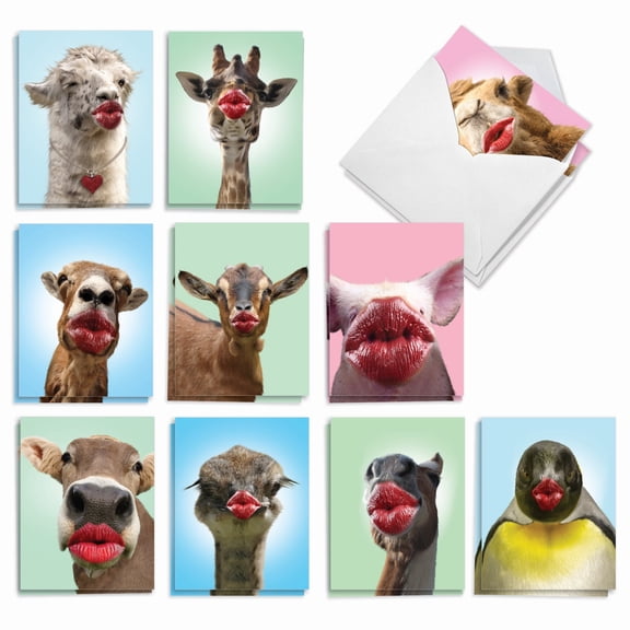 The Best Card Company 20 Assorted Blank Notes Bulk Pack Set 4x5.12 w/ Envelopes, 10x2 Designs, For Men, Women, Wild Kisses AM9280OCB-B2x10