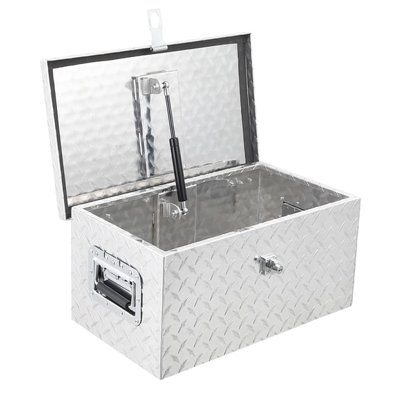 20 in Aluminum Diamond Plate Truck Bed Tool Box - Heavy-Duty Waterproof Storage Chest, Lock & Keys, Side Handles, Portable for Pickup/RV Trailer/Van - Color: Silver Natural