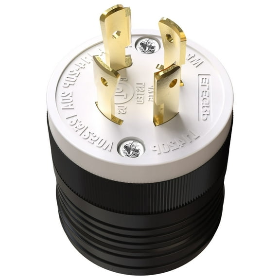 20 Amp 125/250V NEMA L14-20R Locking Plug, Industrial Grade Grounding Heavy Duty, Black/White