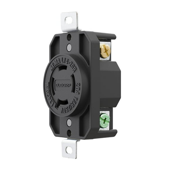 20 Amp 125/250V NEMA L14-20R Locking Receptacle, Industrial Grade Grounding Twist Lock outlet, Black/White