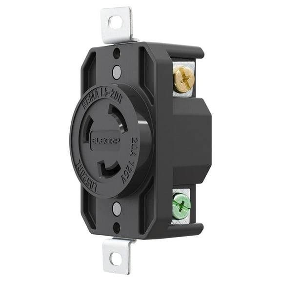 20 Amp 125V NEMA L5-20R Locking Receptacle, Industrial Grade Grounding Twist Lock outlet, Black/White