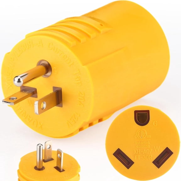 20 Amp to 30 Amp RV Generator Power Adapter 3-Prong 5-20p Male Plug to TT-30r Female Receptacle, Converter Plug for Camper Caravan Van Travel Trailer (Yellow)