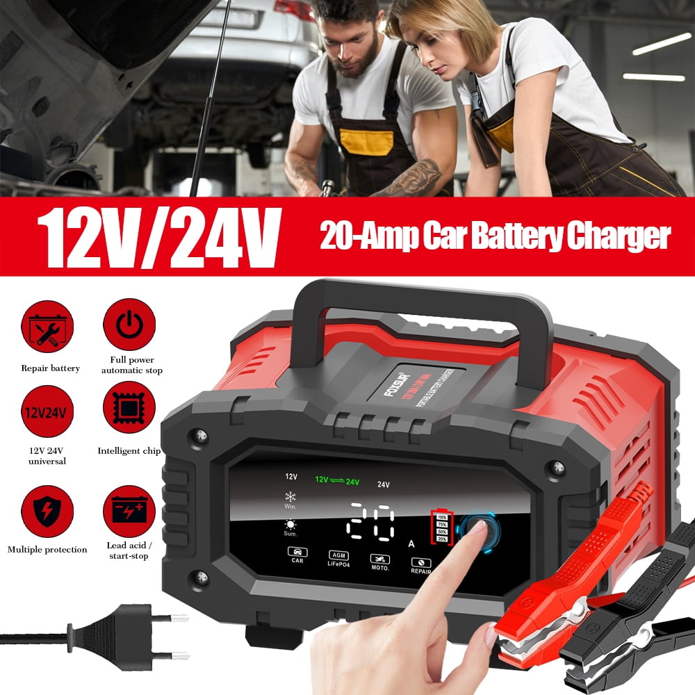 20-Amp Car Battery Charger, 12V/24V Automatic Smart Battery Maintainer Trickle Charger with LCD Display&Charging Protection for Car Truck Motorcycle Lawn Mower Boat