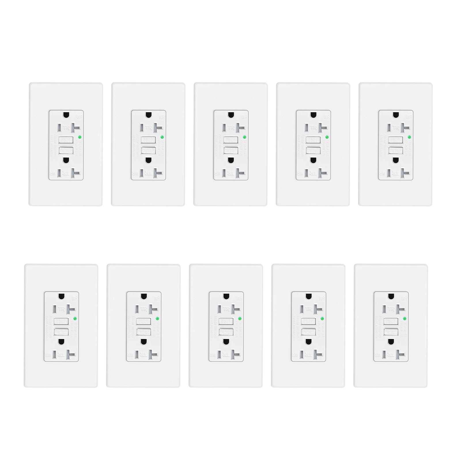 20 Amp GFCI Outlet,GREENCYCLE 10PK GFCI 20 Amp Ground Fault Electric Plugs,Tamper Resistant and Weather Resistant with LED Indicator,Screws Included,Residential and Commercial Grade, ETL(White,10PK)