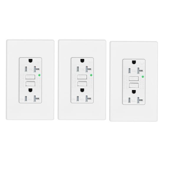 20 Amp GFCI Outlet,Greencycle Self Tests 20A GFI Duplex Receptacle, Weather Resistant 125 Volt,With LED Indicator - ETL Listed,Wall Plate and Screws Included, White 3 Pack