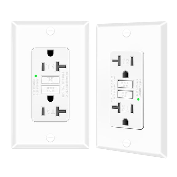 20 Amp GFCI Outlet, Self-Test Ground Fault Protector with LED Indicator, Tamper Resistant GFI Electrical Receptacle, ETL Certified, Wallplate Included (2 Pack, White)