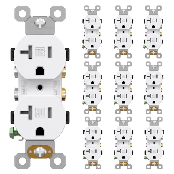 20 Amp Outlet Duplex Electrical Receptacle Outlets,Power Outlet,Tamper Resistant,Heavy-Duty Receptacle Wall Outlet,Residential,2Pole,3-Wire, Self-Grounding Clip, NEMA 5-20R,UL Listed 10 Pack