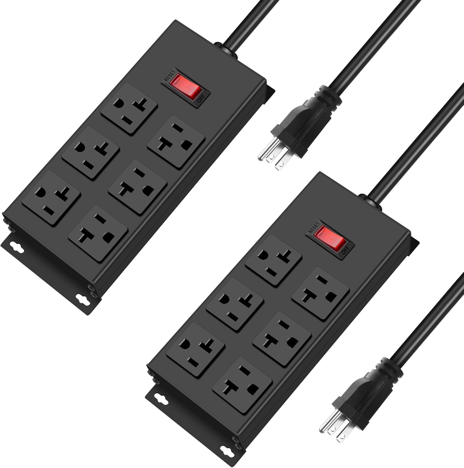 20 Amp Power Strip Heavy Duty 2 Pack, Garage 6 Outlets Metal 12 Gauge ...