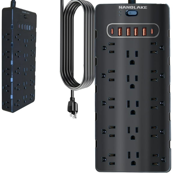 20 Amp Power Strip Sur Protector,Heavy Duty 12 Gau 6.5 ft Cord/25 AC Outlets/4 USB A/2USB C/4000 Joules Sur protection/2500W/125V,Office Workshop Household Gara Black