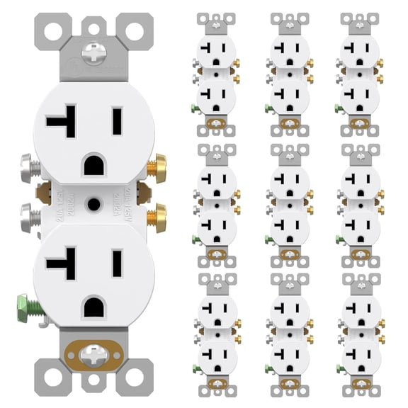 20 Amps Outlets Duplex Electrical Receptacle Outlets, Electrical Outlet, 20Amp 125V Heavy-Duty Wall Outlet, Residential, 3-Wire, Self-Grounding, UL Listed, Side Wire (10 Pack, White)
