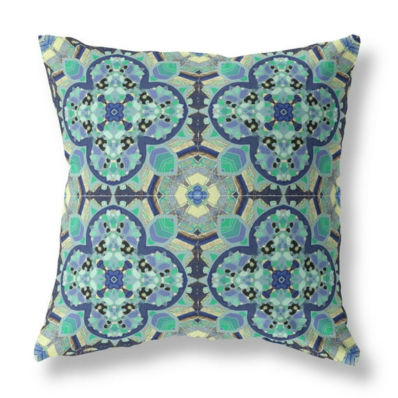 20†Aqua Indigo Cloverleaf Boho Zippered Suede Throw Pillow