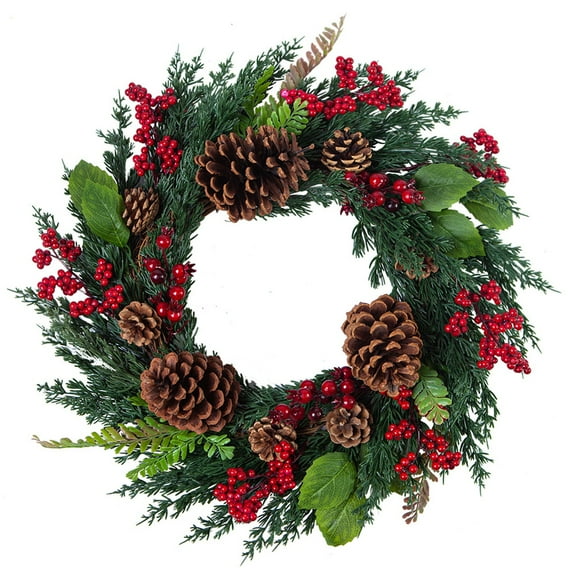 20" Artificial Christmas Wreaths for Front Door Winter Door Wreath with Big Pine Cones,Pine Needles,Christmas Berry for Front Door Farmhouse Indoor Outdoor Holiday Home Decor