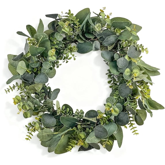 20” Artificial Eucalyptus Wreath, Full & Lifelike Greenery Wreath with Frosted Tips, Christmas Door Decoration, All-Season Farmhouse Wedding Wall & Outdoor Decor
