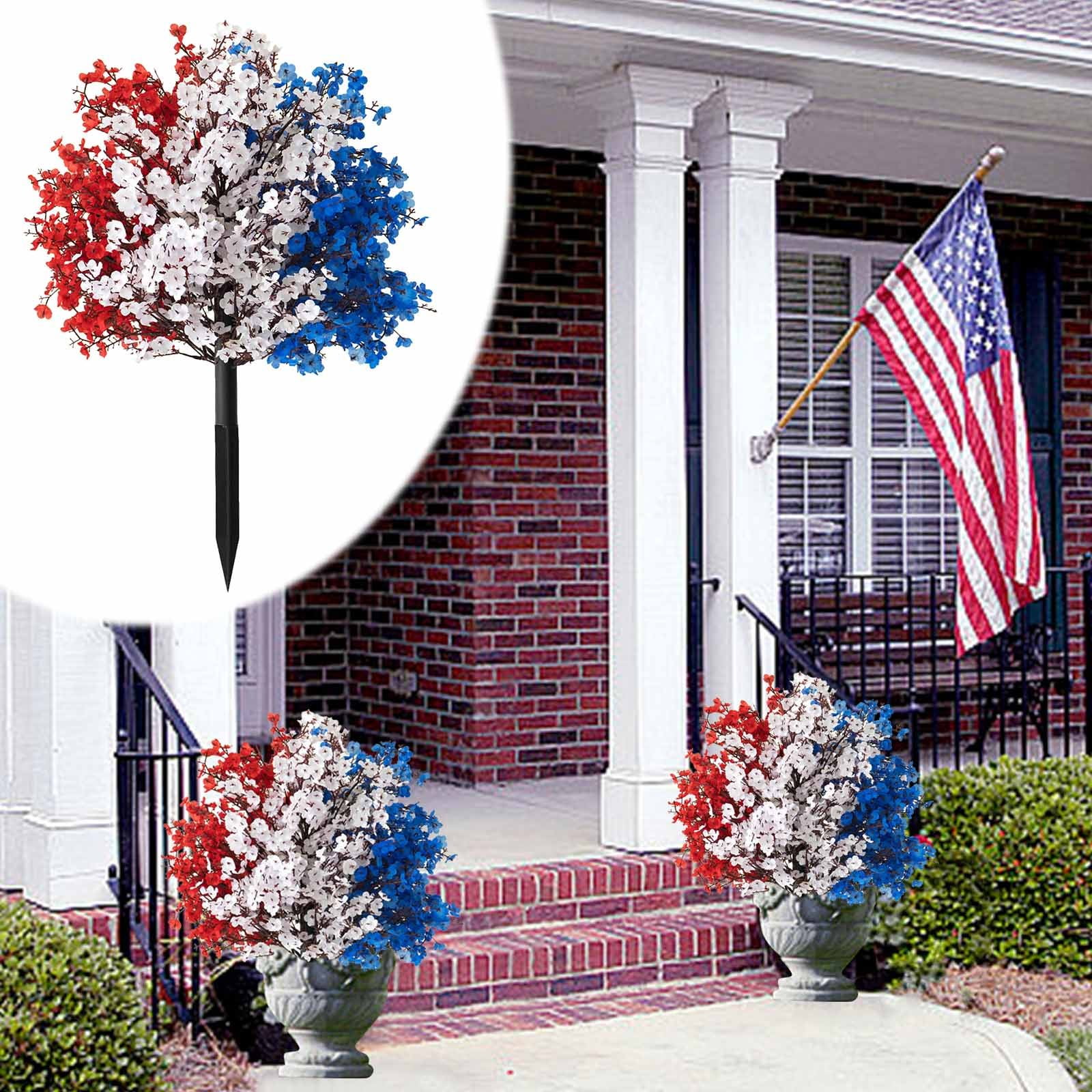 20" Artificial Flowers for Outdoor, Red White and Blue Fake Plastic Flowers Stems for Garden Porch Window Box Home, Faux Plants for 4th of July Memorial Day Independence Day Patriotic Decor