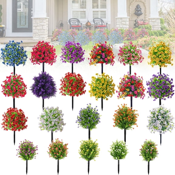 20" Artificial Flowers with Ground Spikes, Faux Floral Arrangement for Outdoor Indoor Garden Home Decoration, Porch Patio Wedding Party Decor, KTFgvq