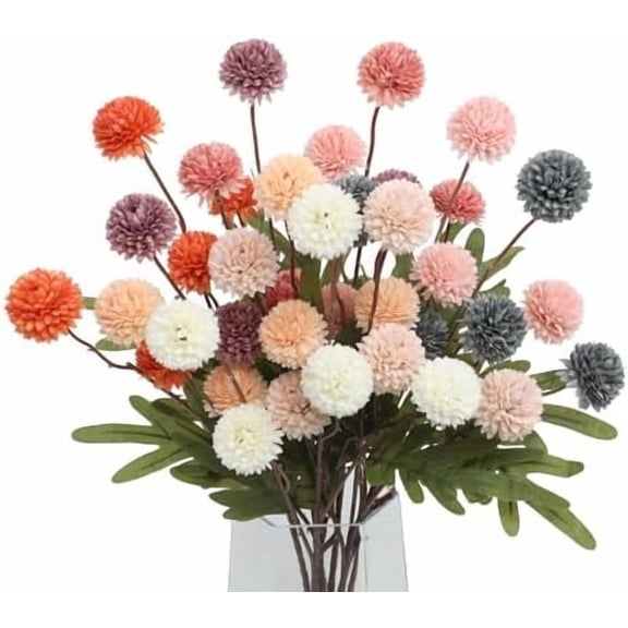 20" Artificial Pompon Mum Flower 8pcs Fake Mini Chrysanth with Stems Faux Kiku Flowers for Vase Bouquets Home Office Wedding Decor.(Multi-Color)