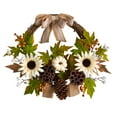 thumbnail image 1 of 20" Autumn Sunflower/White Pumpkin/Dried Lotus Pod Artificial Wreath in Green, 1 of 4