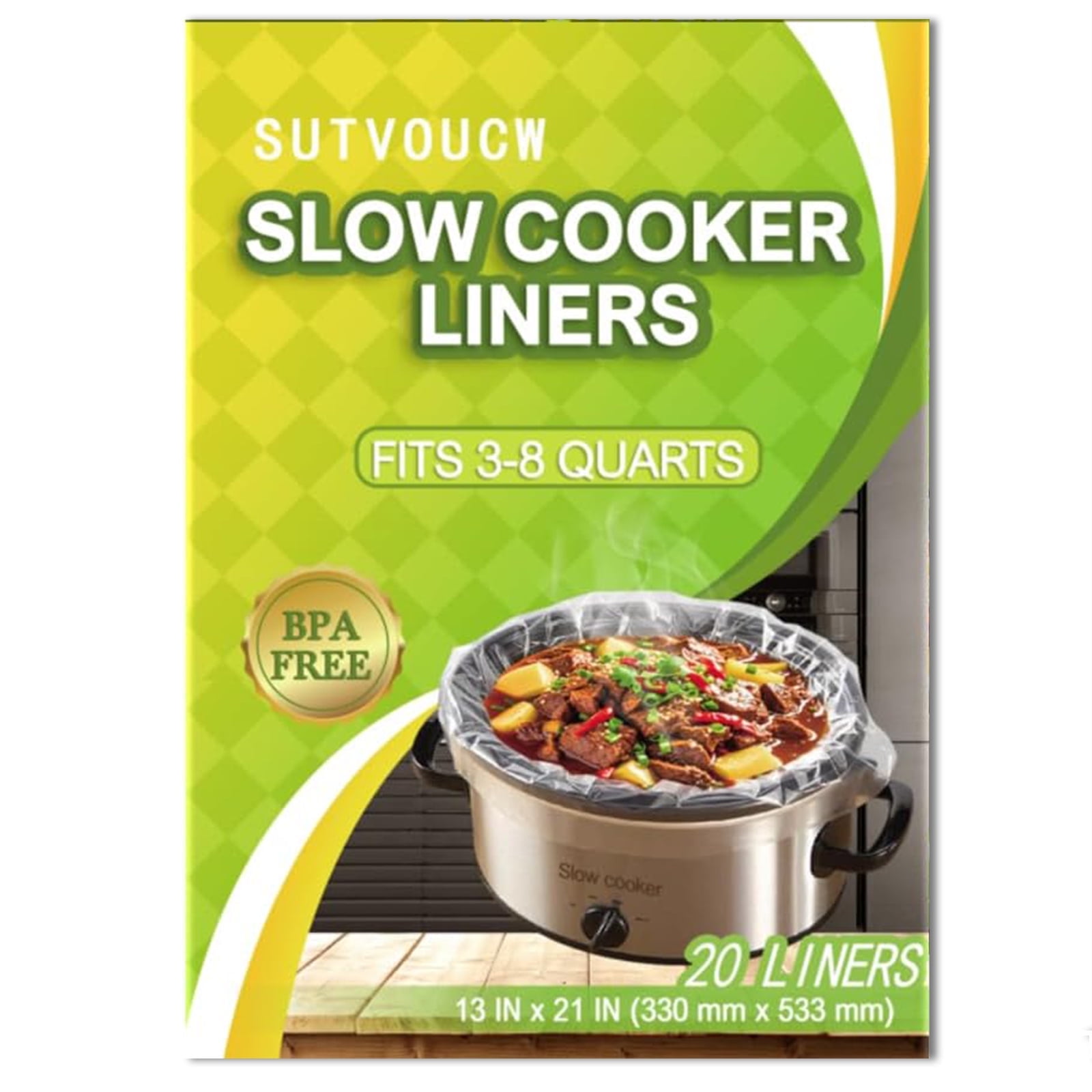20 Bags Slow Cooker Liners, Disposable Multi Use Cooking Bags,Large Size Fit 3QT to 8QT, Plastic Bags for Slow Cooker, Pans, Aluminum Cooking Trays, BPA Free-13 x 21 Inches