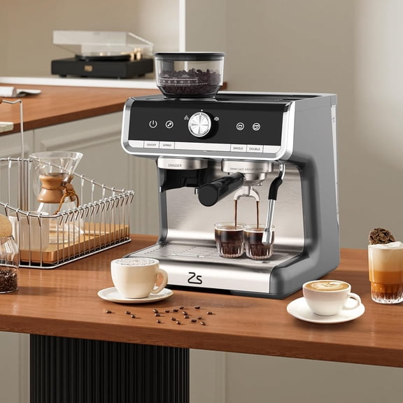 20 Bar Barista-Grade Machine – Conical Burr Grinder, Steam Wand, PID Control, Stainless Steel, 95oz Detachable Tank, Silver Gray, for Home Cafe