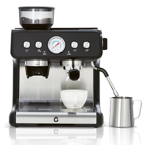 20 Bar Coffee Machine with Built-in Grinder - Stainless Steel Coffee Maker - 2.8L Removable Water Tank - Milk Frother Steam Wand - Adjustable Shot Volume - Compact Design for Home or Office