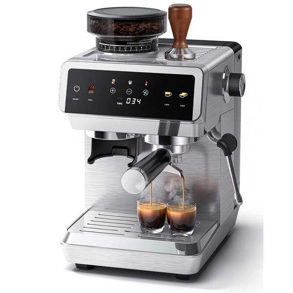 20 Bar Espresso Machine with Built-in Grinder, Semi-Automatic 1350W Coffee Maker with Touch Screen, Stainless Steel Body, Milk Frother Wand, 35 Grind Settings, Adjustable Temperature & Cold Brew Mode