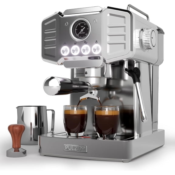 20-Bar Espresso Machine for Home Barista, Built-In Steam Wand Latte & Cappuccino, Stainless Steel Professional Coffee with Visible Pressure Guagem, Powder Press and Milk Frothing Pitcher