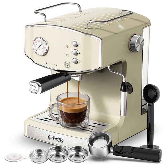 20 Bar Espresso Machine with Milk Frother, ESE Pod Compatible, Pressure Gauge, 54 oz Food-Grade PP Removable Water Tank, Ideal for Home Barista,Griege