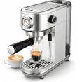 thumbnail image 1 of 20 Bar Espresso Machine with Milk Frother, Steam Wand & Pressure Gauge, Amumu Compact Stainless Steel Coffee Maker for Cappuccino & Latte, Silver, 1 of 9