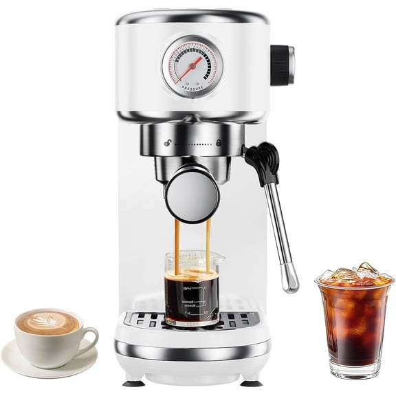 20 Bar Espresso Machine with Milk Frother, Professional Compact Espresso Maker, Stainless Steel Coffee Machine with Precise Temp Control & 44oz Removable Water Tank for Latte, Cappuccino, White