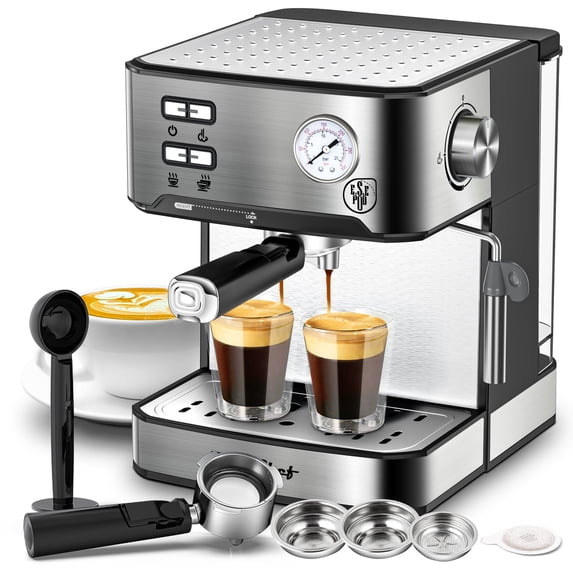 20 Bar Espresso Machine with Milk Frother, Single & Double Shot, ESE ...