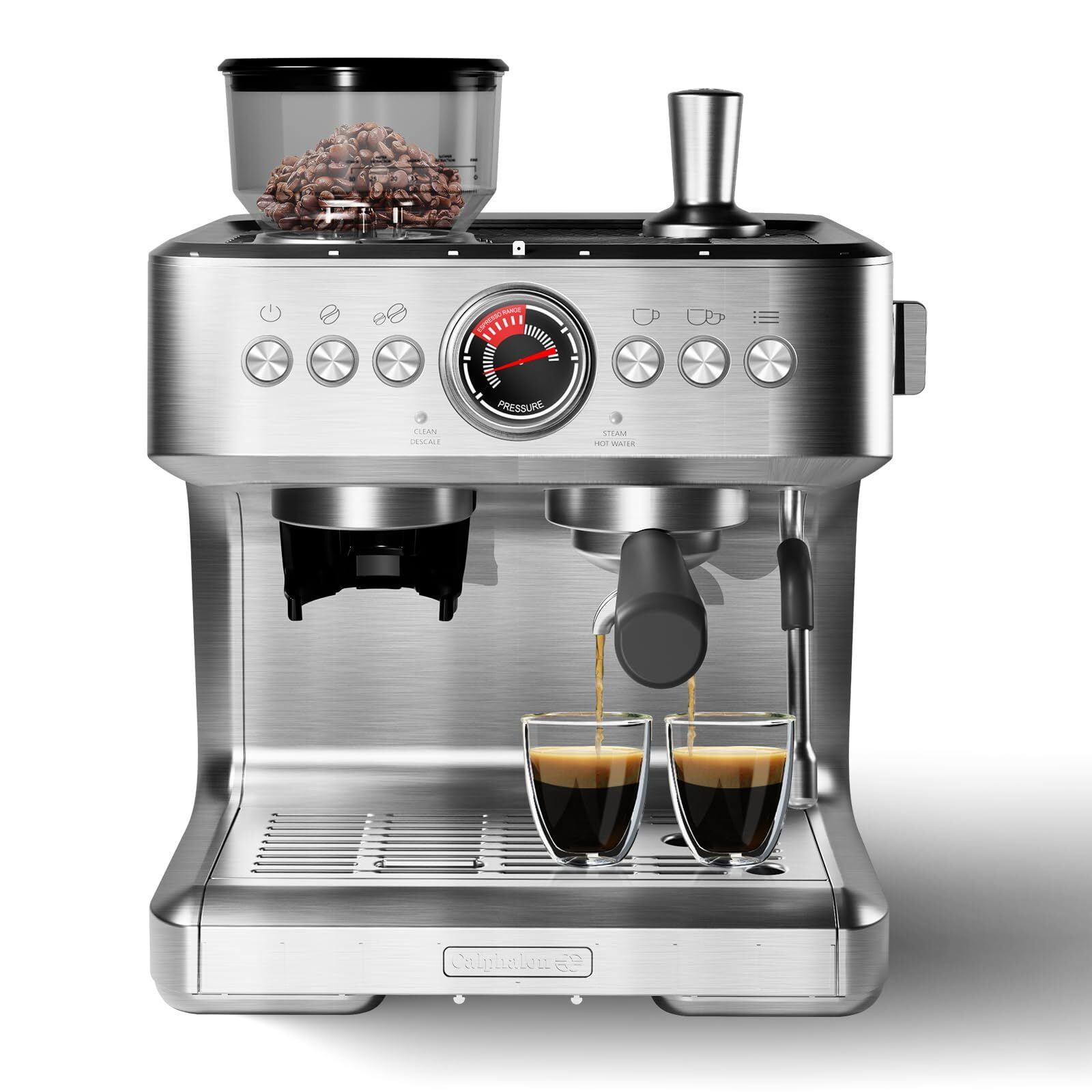 20 Bar Espresso Machine,Professional Coffee Machine with 96 Oz Removable Water Tank for Cappuccino Latte, Espresso Maker with Grinder and Milk Frother Steam Wand,Slivery