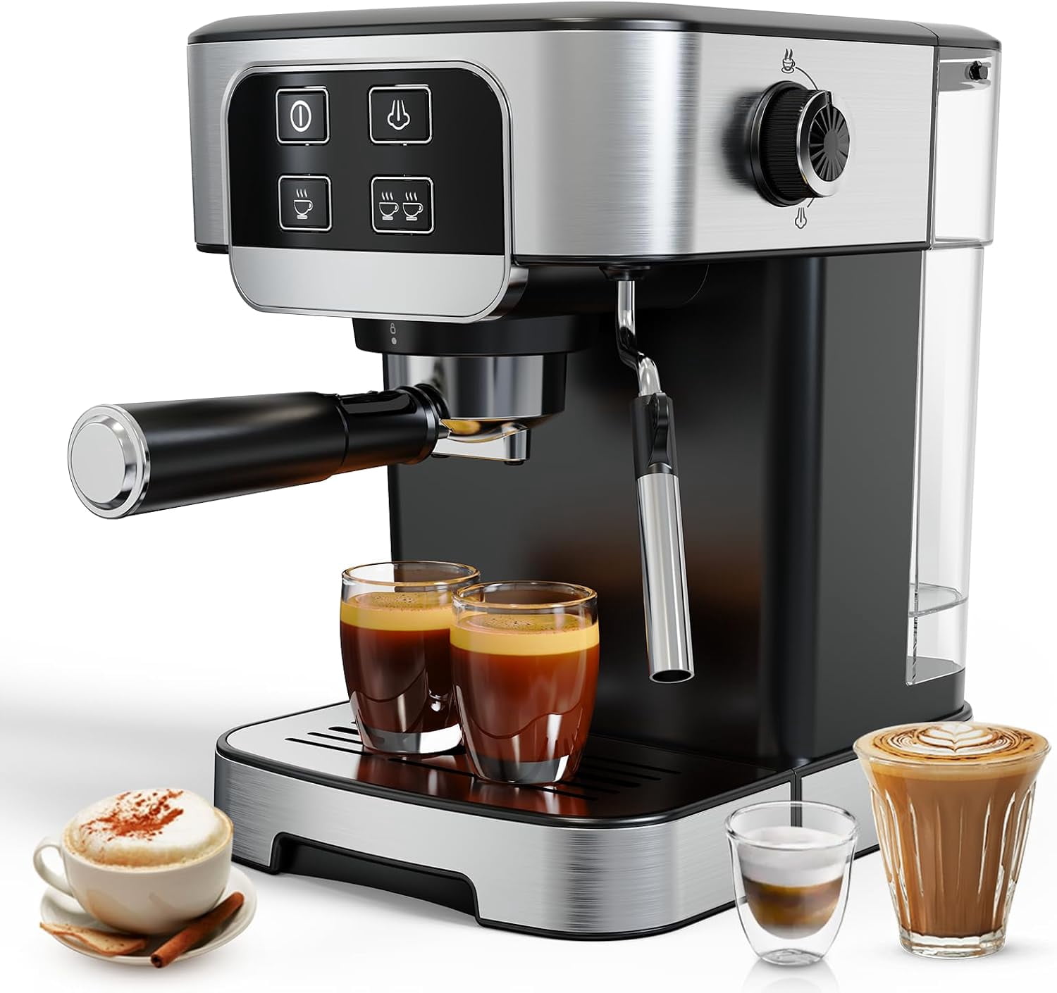 20 Bar Espresso Machine with Steam Milk Frother, Stainless Steel Coffee Maker with Removable Water Tank for Cappuccino and Latte, Compact Home Coffee Machine