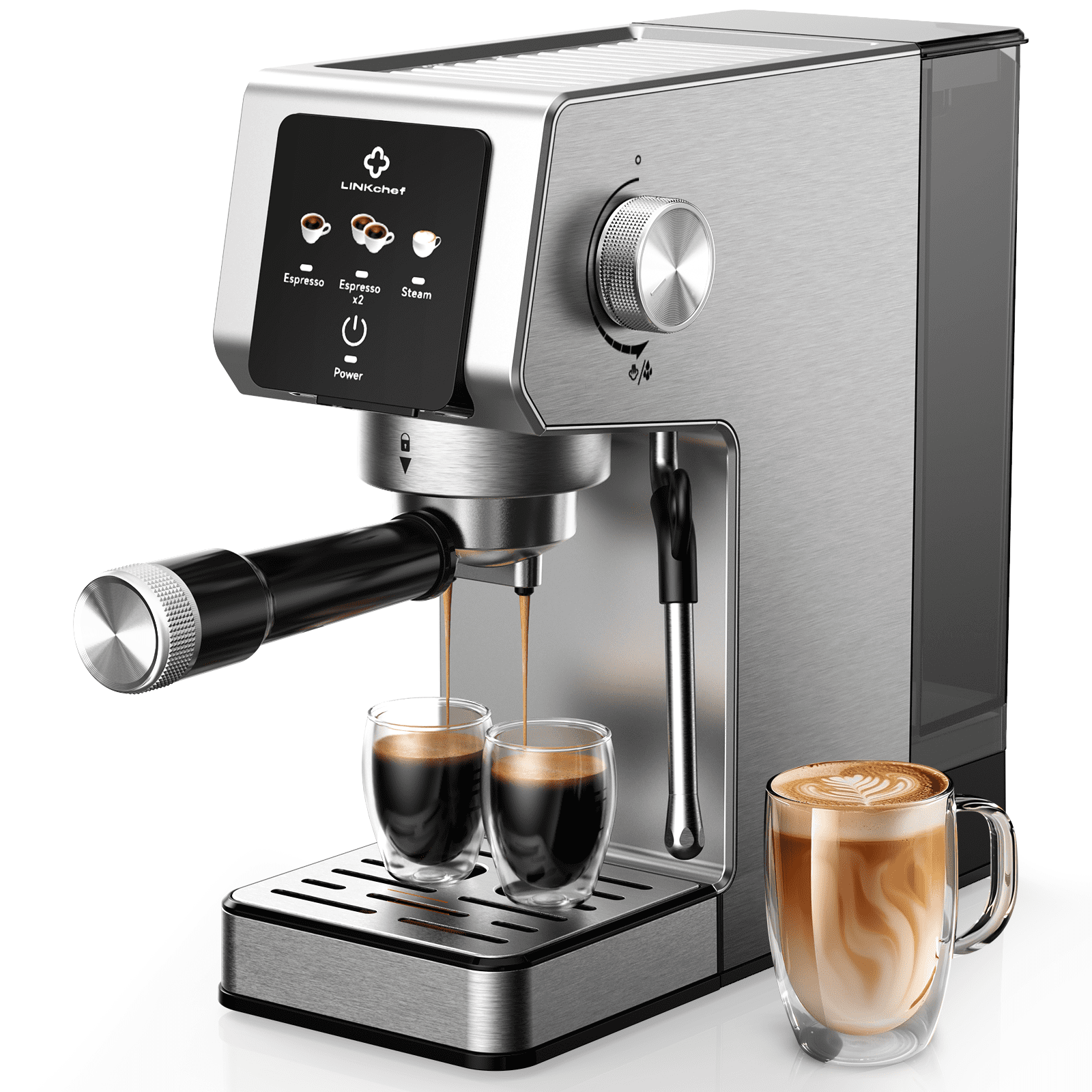 20-Bar Espresso Machine with Automatic Steam Wand, 1300W Professional Espresso Maker, 40 oz Removable Water Tank, Single & Double Shot