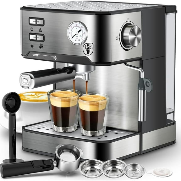20 Bar Espresso Machine with Milk Frother, 1.6L Removable Water Tank and Pressure Gauge, Compact Coffee Maker for Cappuccino, Latte & Macchiato