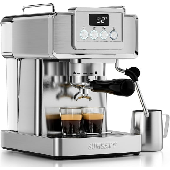 20 Bar Professional Espresso Machine - Stainless Steel Build, LED Display, Powerful Steam & 1.8L Reservoir