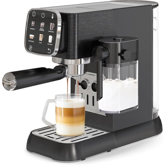 20 Bar Professional Machine – Compact, Milk Frother, Touchscreen, Adjustable Temperature, for Office, Home & Coffee Shop