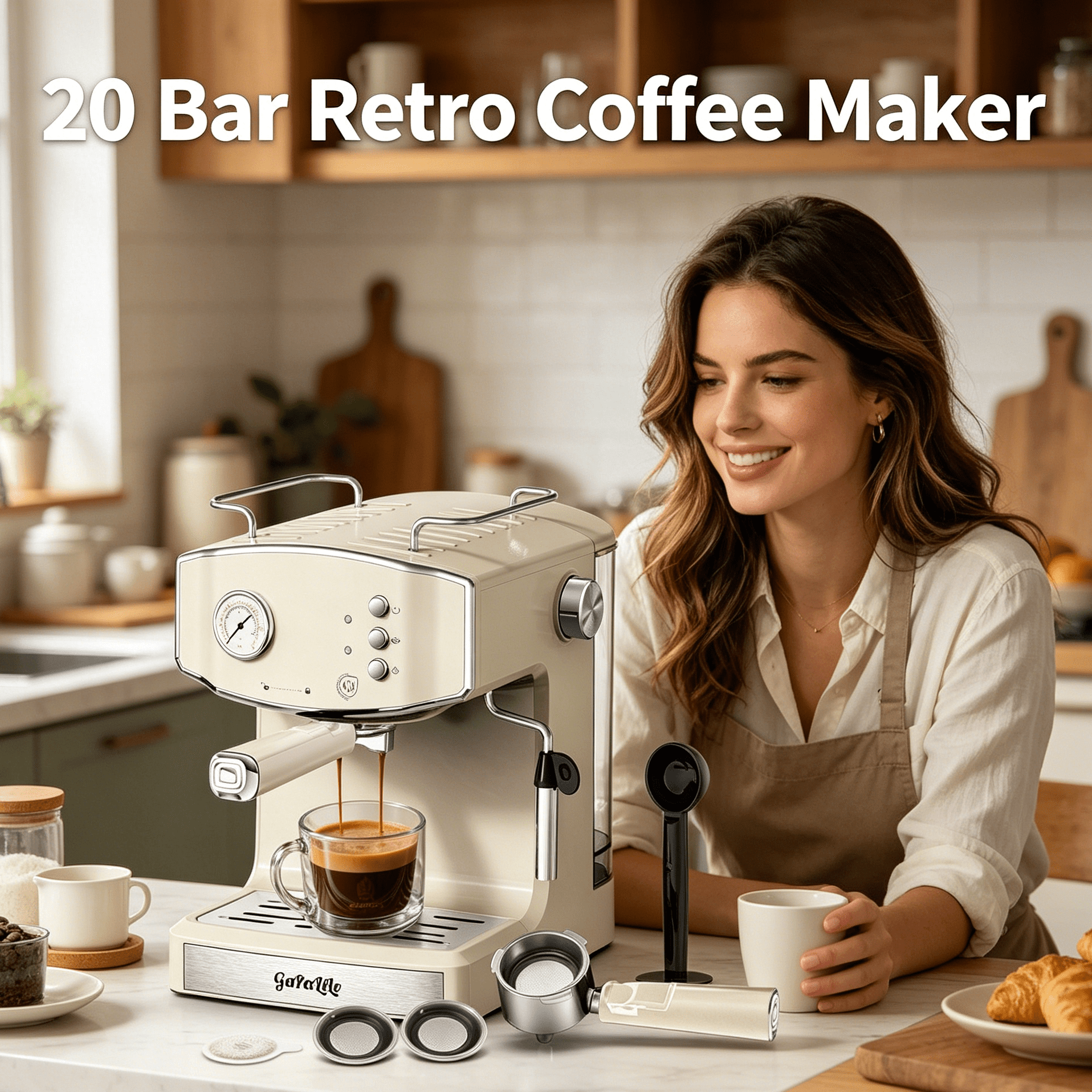 20 Bar Retro-Style Espresso Machine with Milk Frother, ESE Pod Compatible, Pressure Gauge, 54 oz Food-Grade PP Removable Water Tank, Ideal for Home Barista,Sky Blue
