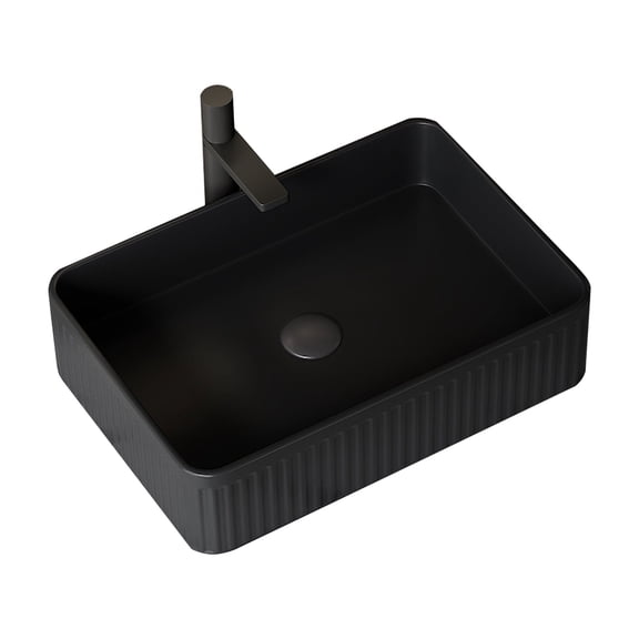 20'' Bathroom Sink, Rectangular Striped Vessel Ceramic Basin without Faucet, NO Cabinet, Black
