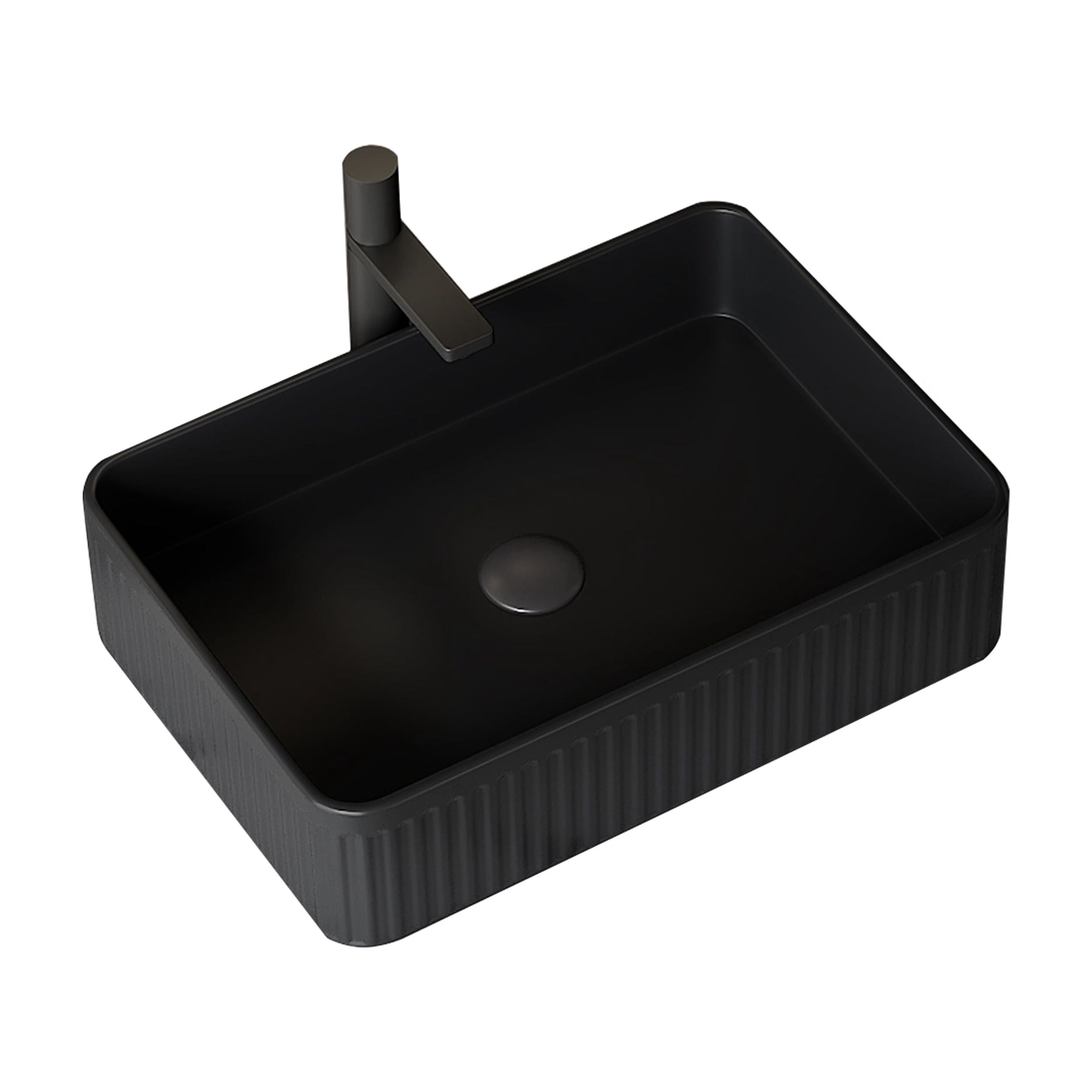 20" Bathroom Sink, Rectangular Striped Vessel Ceramic Basin without Faucet, No Cabinet, Black