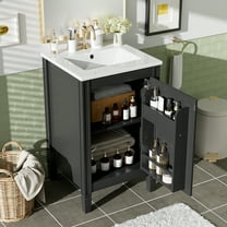 20" Bathroom Vanity with Ceramic Sink, Soft-Close Door & Adjustable U-Shelf - Freestanding Small Space Vanity Cabinet, Door Storage Rack for Apartment Bathrooms, Black
