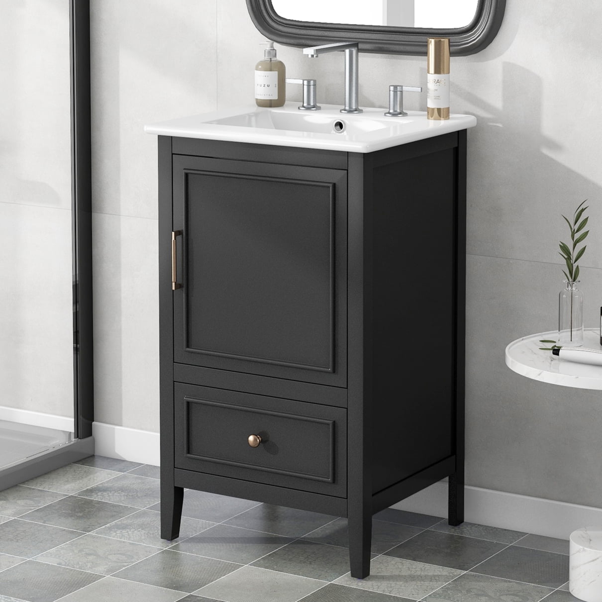 20" Bathroom Vanity Sink Combo, Black Bathroom Cabinet with 1 Doors and ...