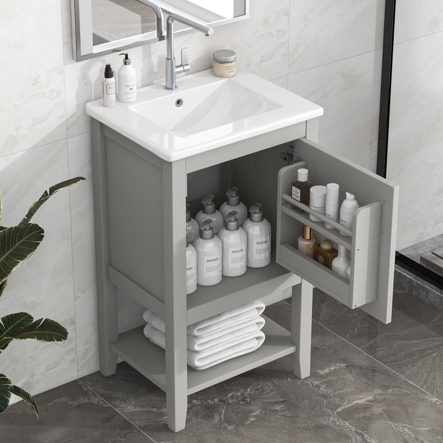 20" Bathroom Vanity with Sink, Modern Free-Standing Single Basin ...