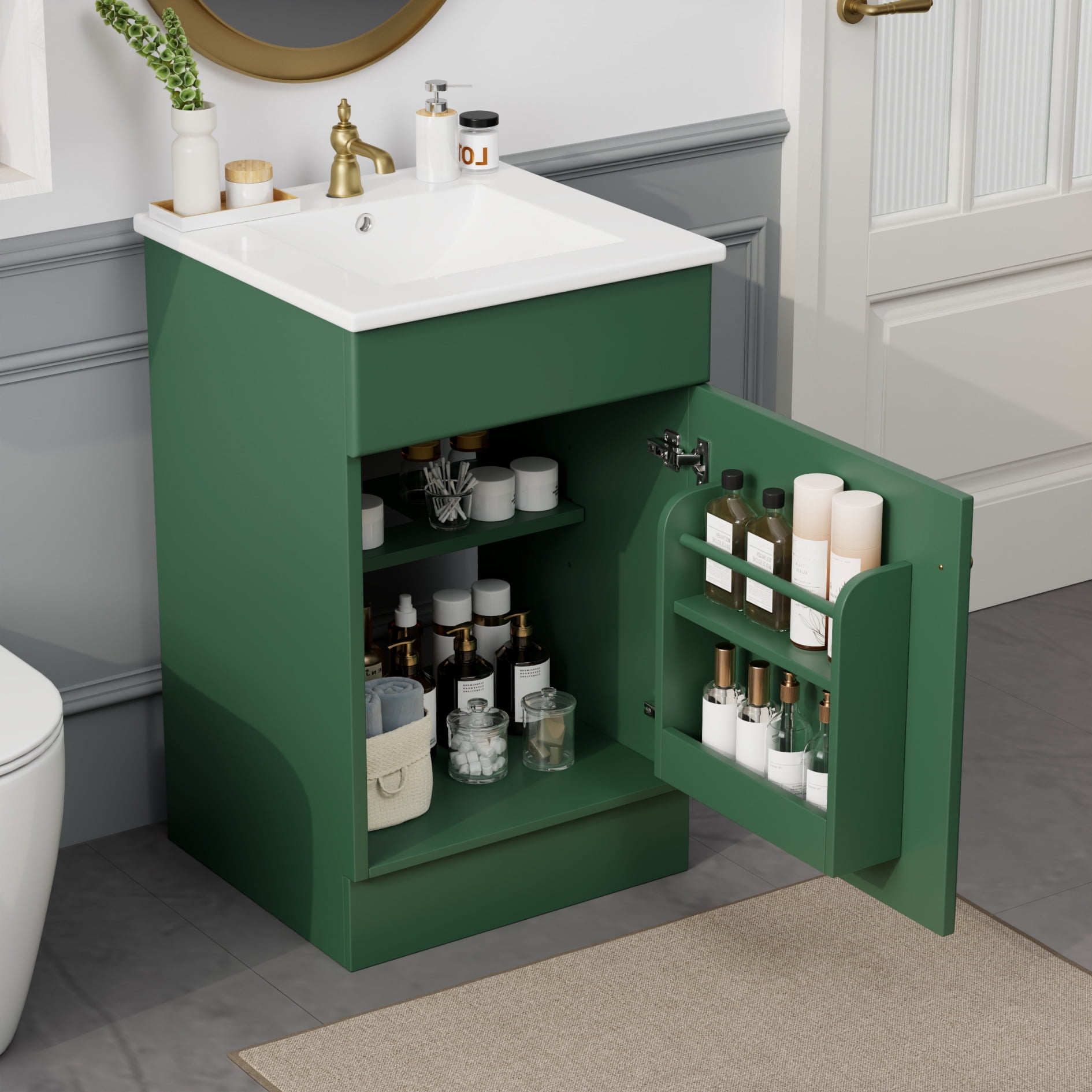 20" Bathroom Vanity with Sink, Vanity Sinks Cabinet with Shelf for Bathroom, Freestanding ...