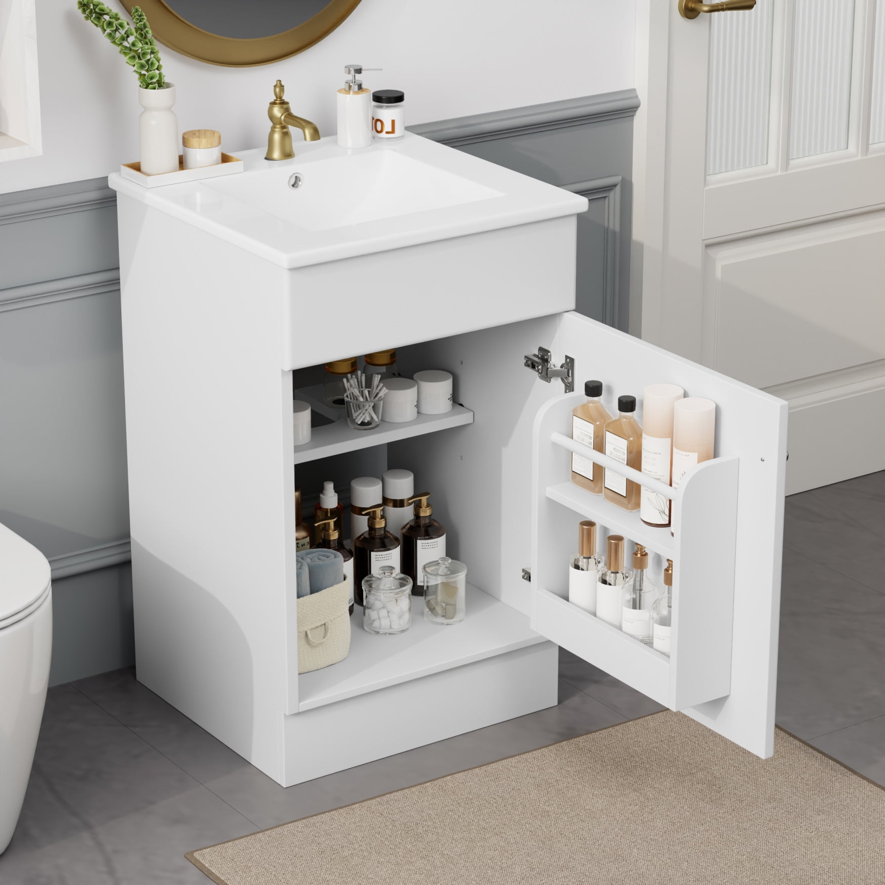 20" Bathroom Vanity with Sink, Vanity Sinks Cabinet with Shelf for ...