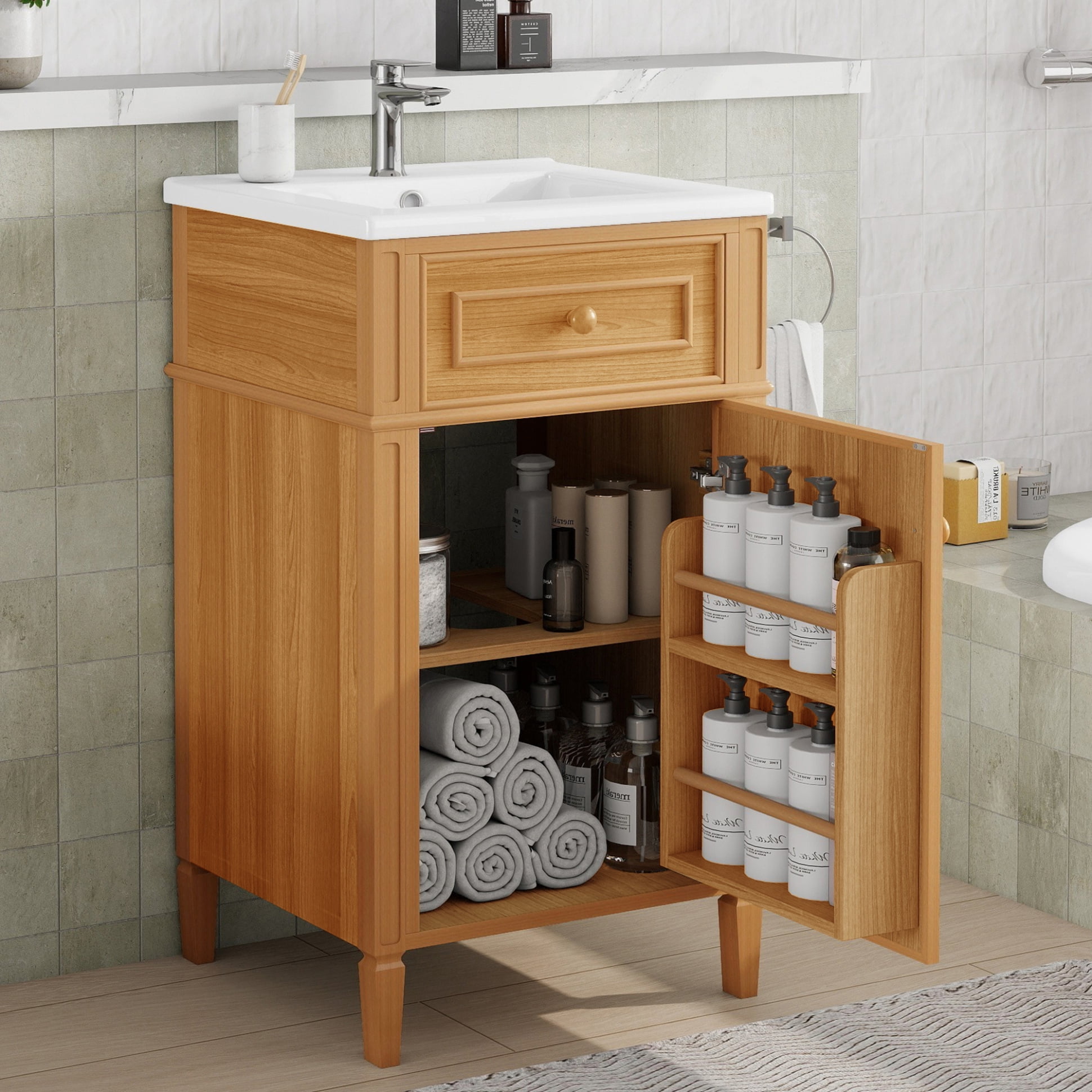 20" Bathroom Vanity with Sink, Small Bathroom Sink Cabinet with 1 Door ...